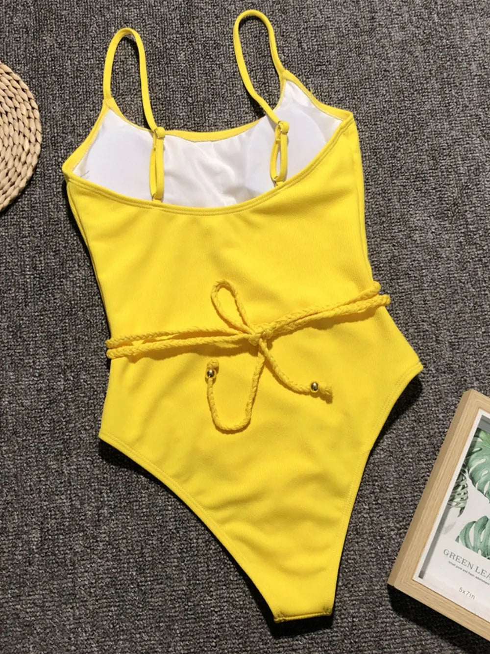 Sky Blue Ribbed Tie-Waist Swimsuit