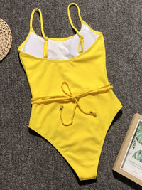 Sky Blue Ribbed Tie-Waist Swimsuit