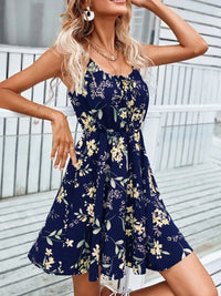 Midnight Bloom Strappy Summer Mini Dress
