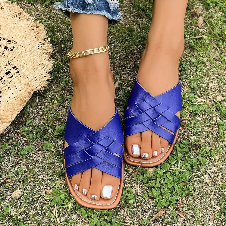 Cobalt Woven Cross-Strap Sandals