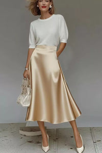 Liquid Satin A-Line Midi Skirt