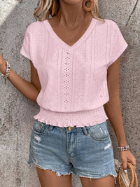 Summer Eyelet V-Neck Blouse