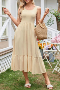 Buttercream Wide-Strap Tank Midi Dress