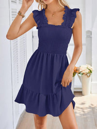 Sun-Kissed Smocked Square-Neck Dress