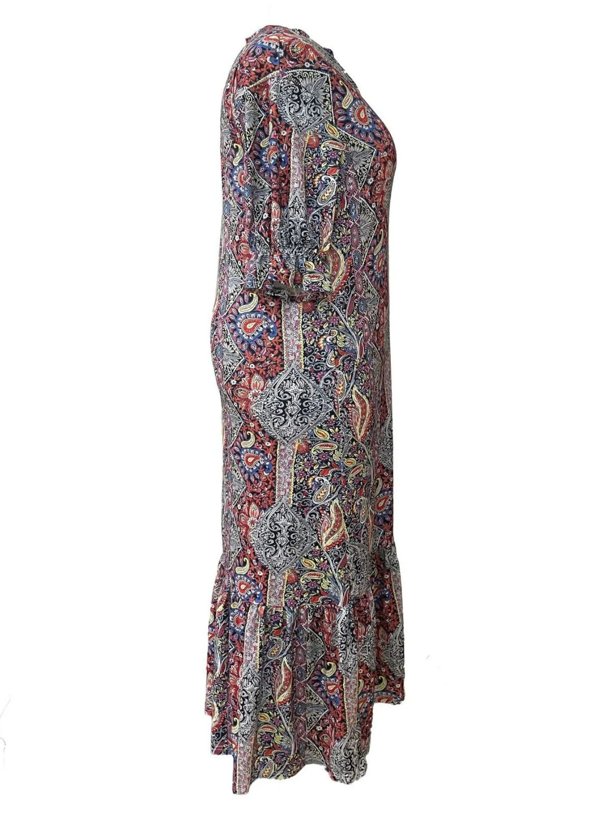 Boho Paisley Ruffle-Hem Midi Dress