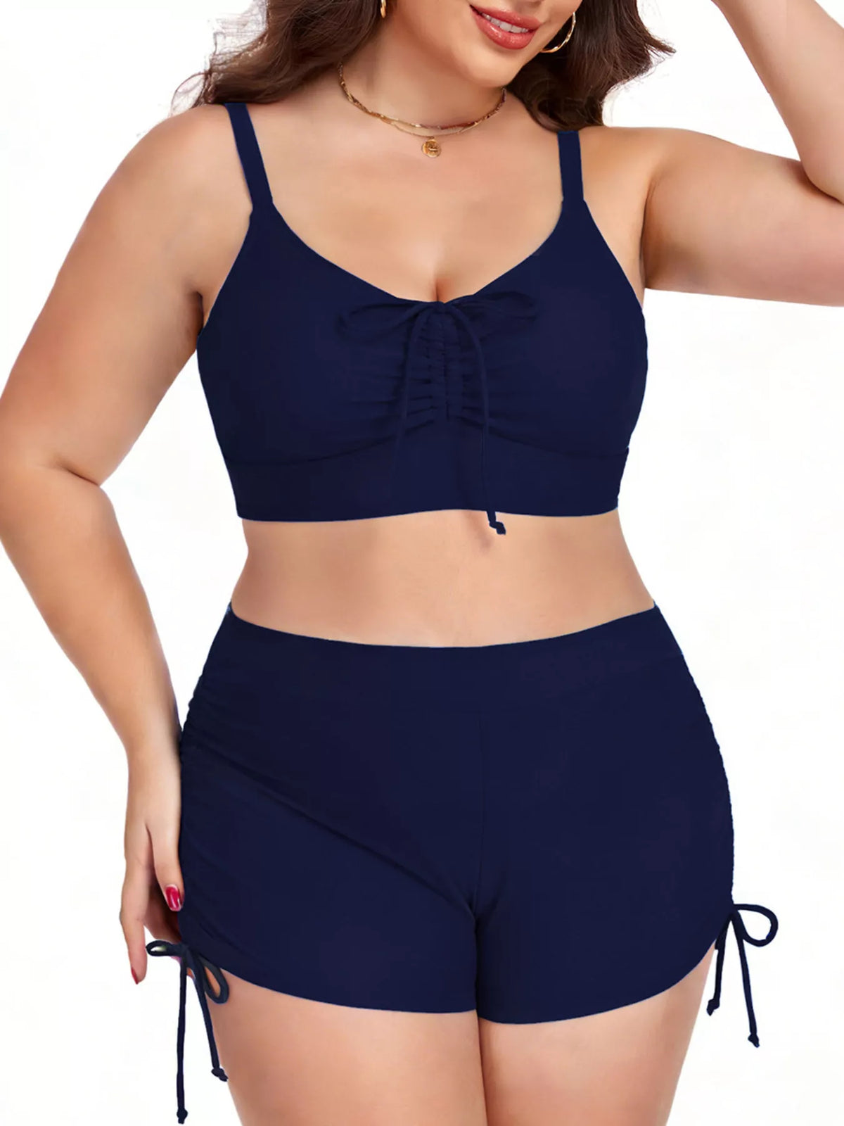 Plus Size Ruched Drawstring Swim Set