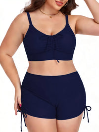 Plus Size Ruched Drawstring Swim Set