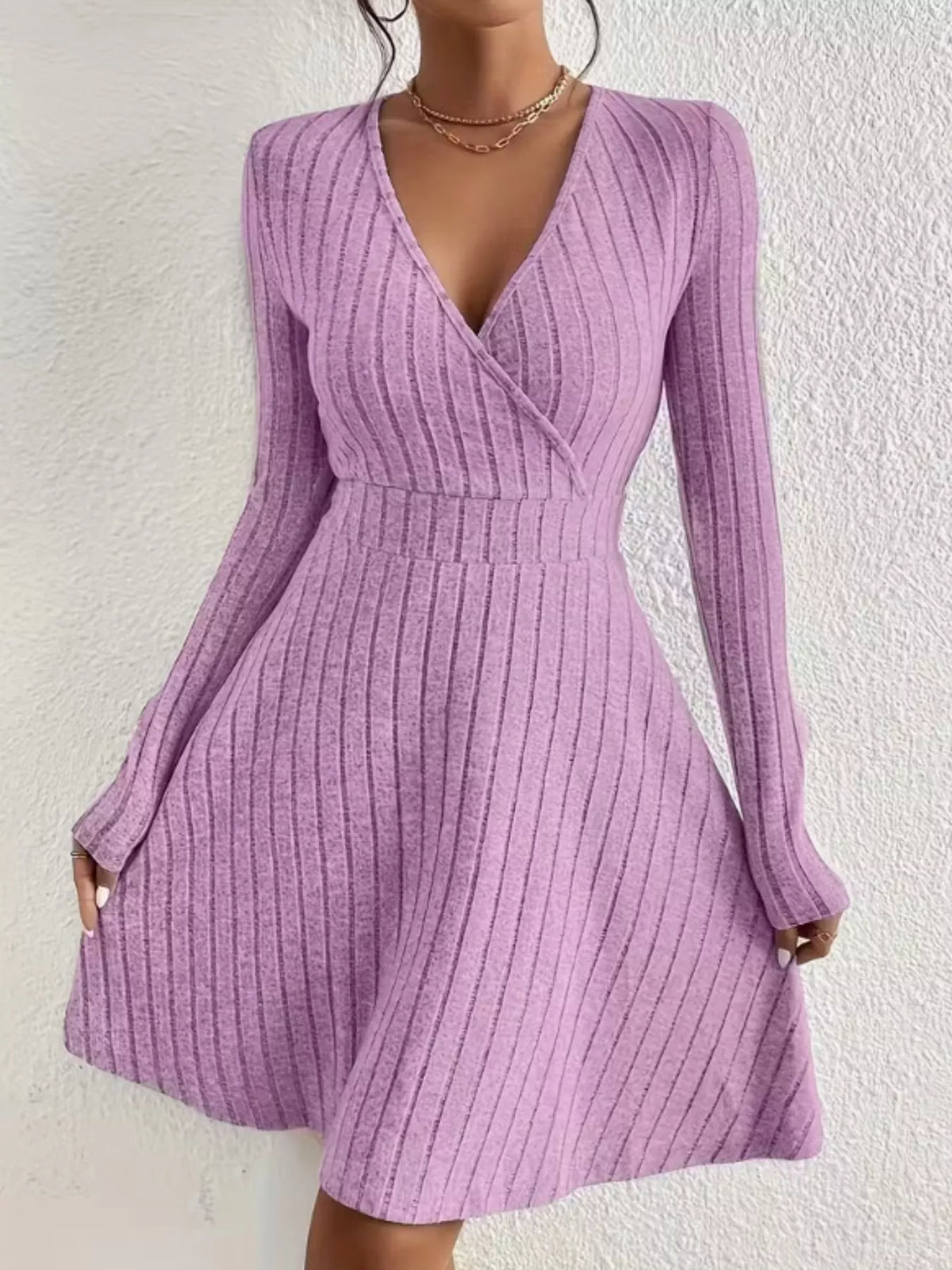 Soft Ribbed Wrap Knit Mini Dress