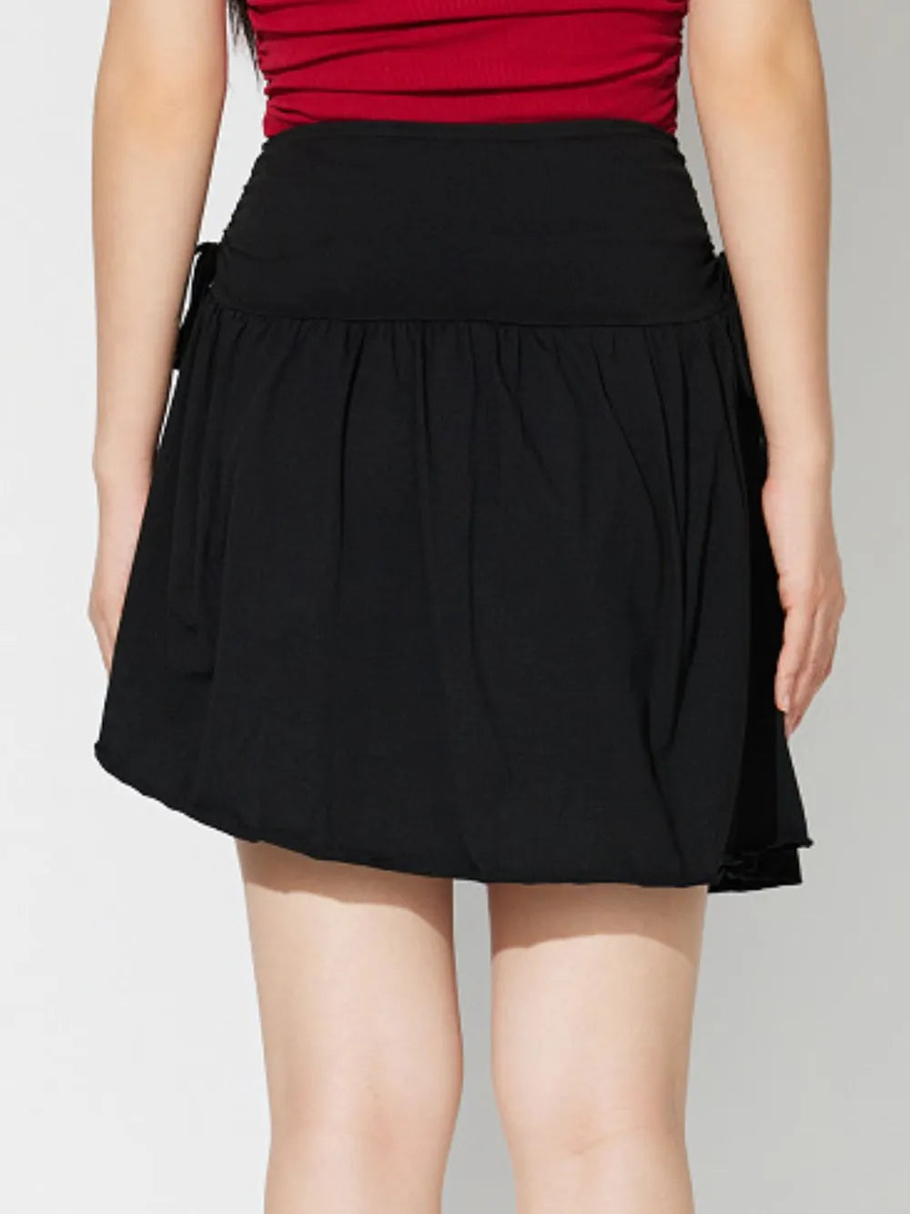 Side-Tie Asymmetric Frill Mini Skirt