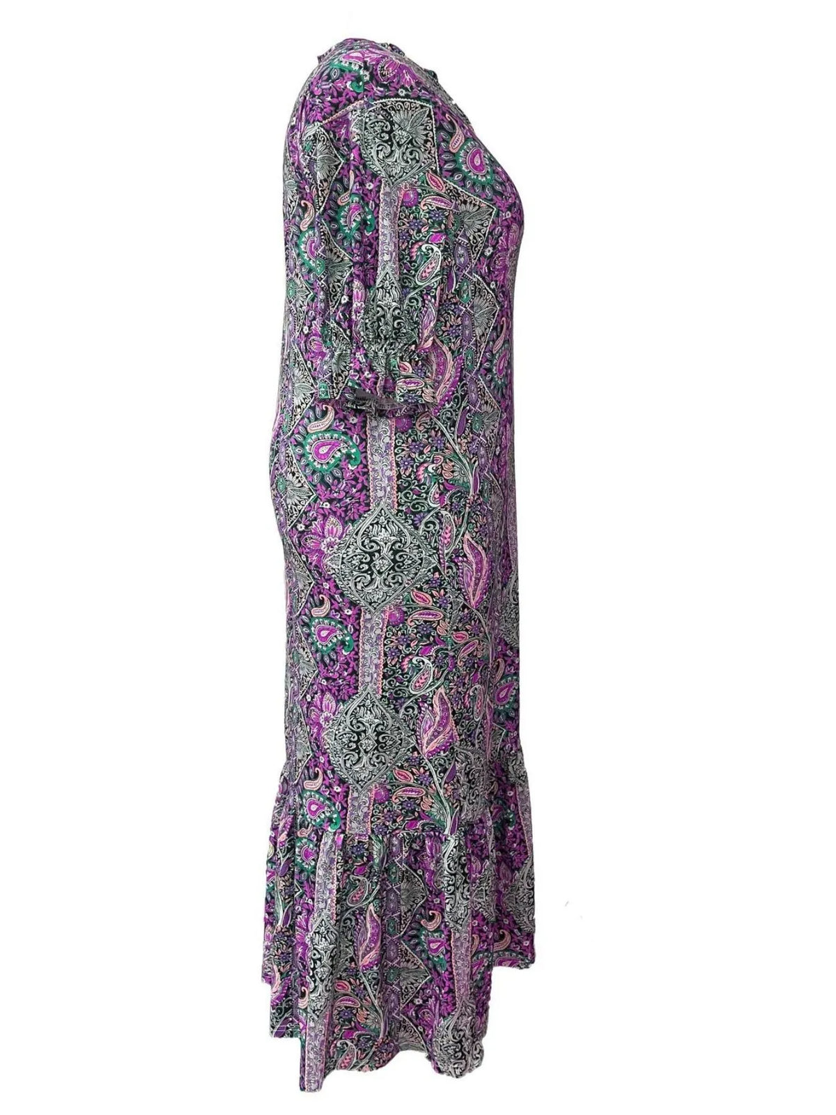 Boho Paisley Ruffle-Hem Midi Dress