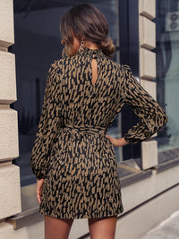 Autumn Leopard Tie-Waist Shirt Dress