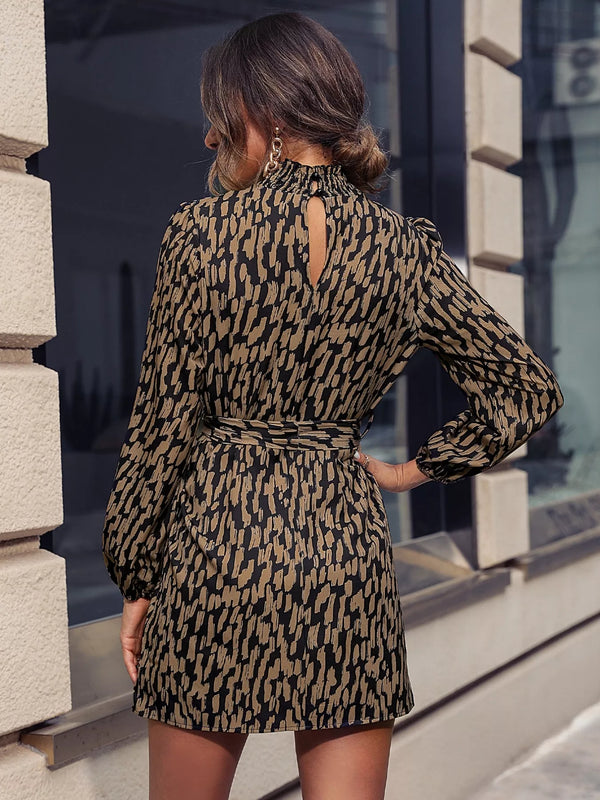 Autumn Leopard Tie-Waist Shirt Dress