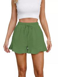 Blush Ruffle-Hem Drawstring Shorts