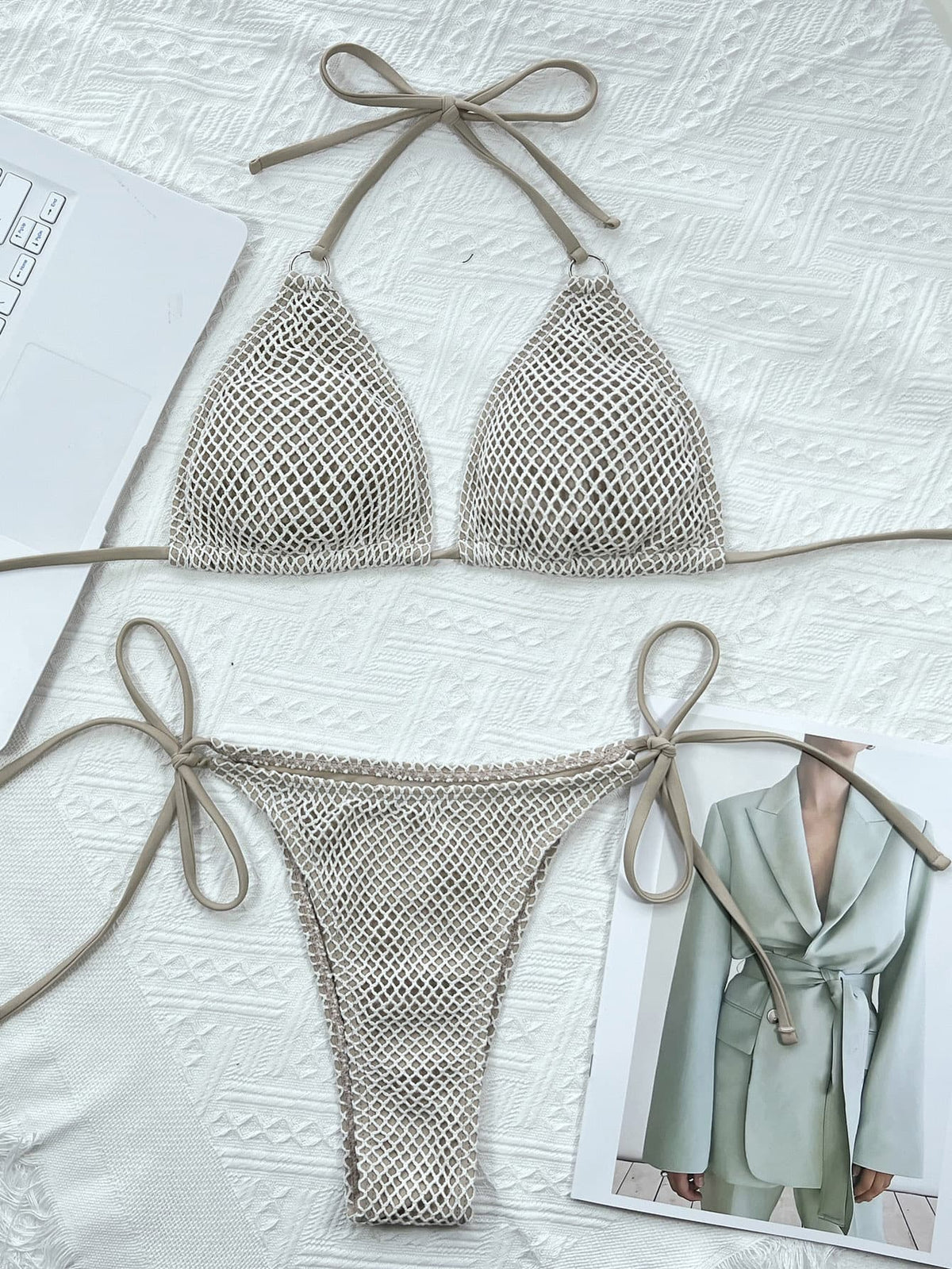 Textured Halter Tie-Back Bikini Set