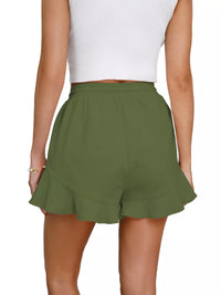 Blush Ruffle-Hem Drawstring Shorts