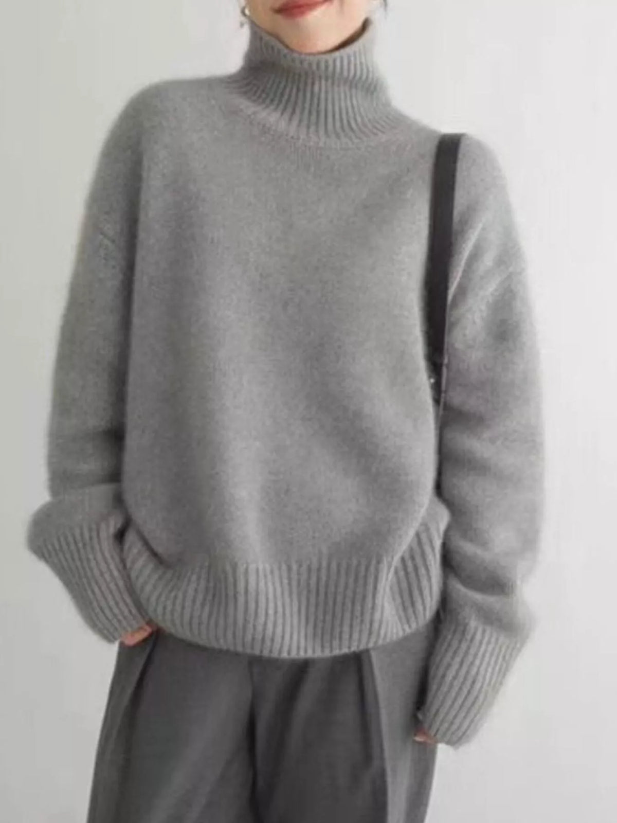 Ribbed Roll-Neck Drop-Shoulder Jumper
