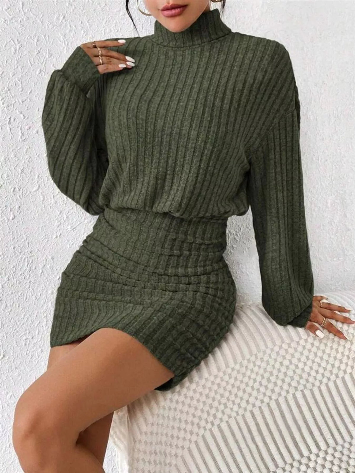 Cosy Knit Roll-Neck Bodycon Mini