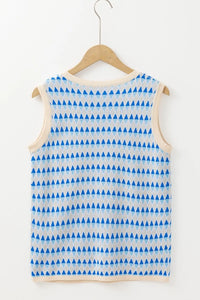 Stripe Geometric Print Round Neck Slim Fit Sweater Vest