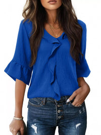 Champagne Ruffle V-Neck Blouse