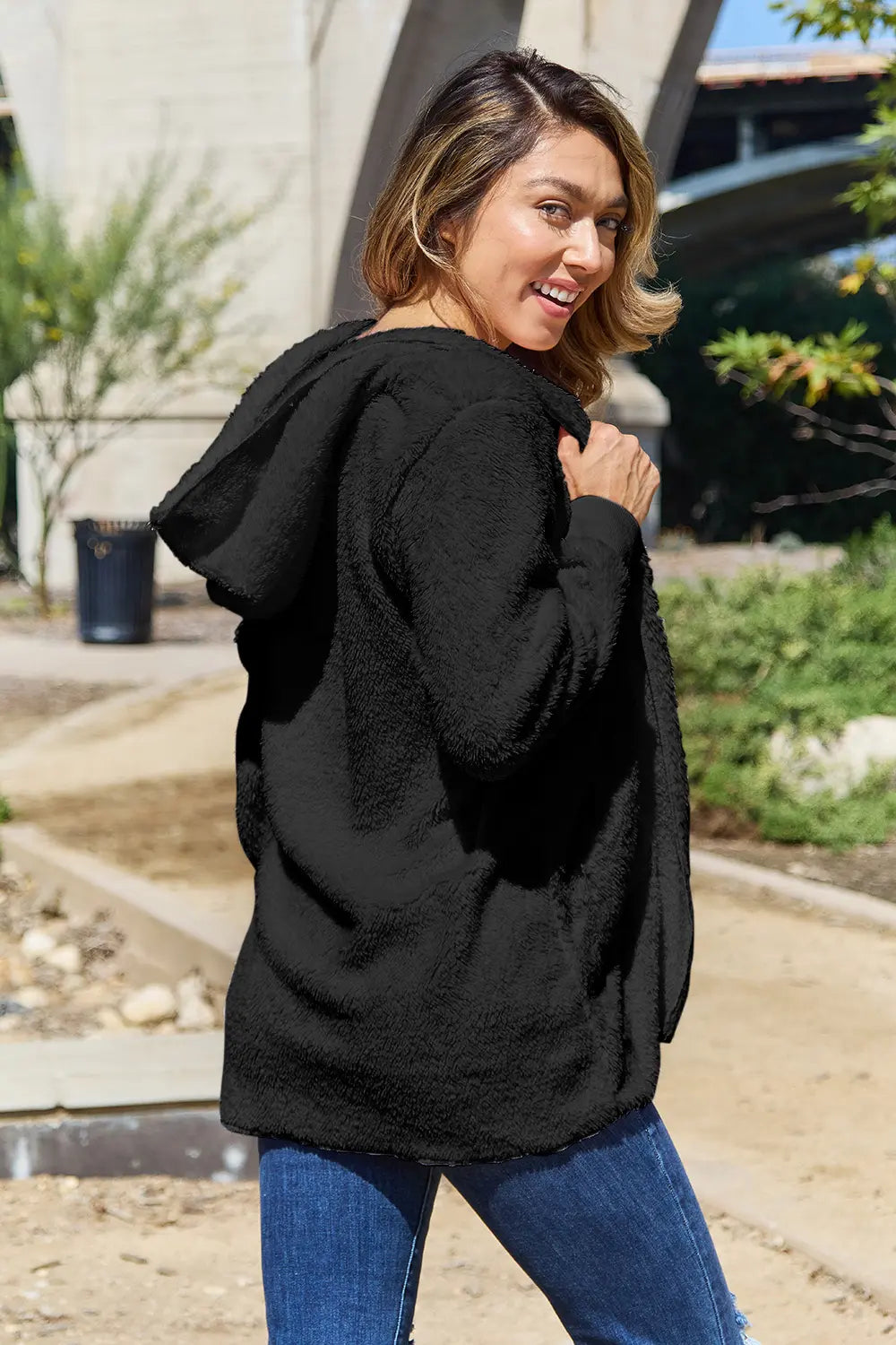 Cosy Teddy Hooded Jacket with Pockets