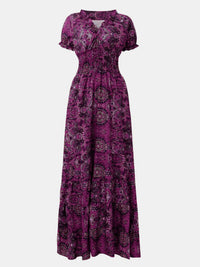Smocked Printed V-Neck Maxi Dress