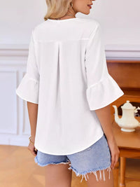 Champagne Ruffle V-Neck Blouse