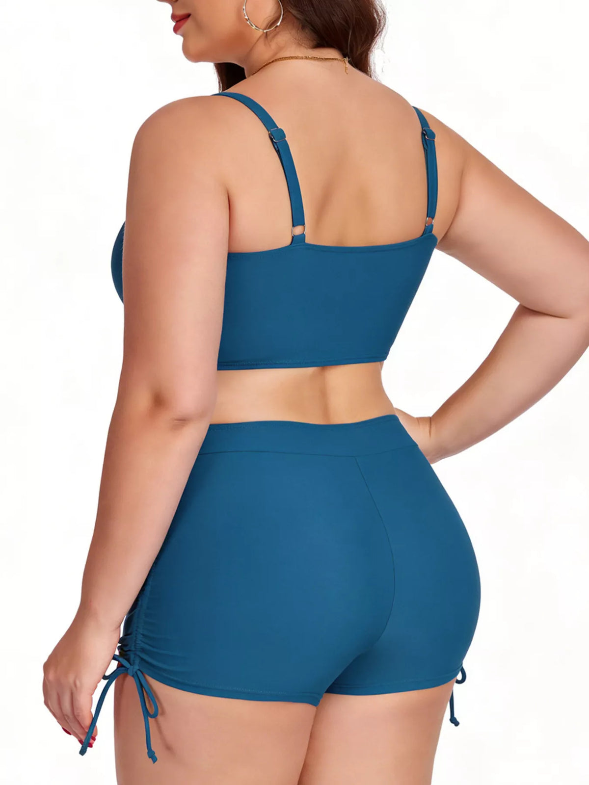 Plus Size Ruched Drawstring Swim Set