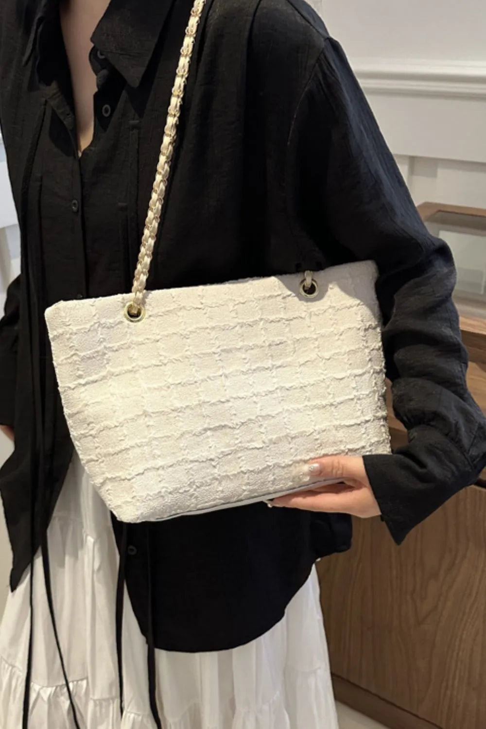 Quilted Chain-Handle Tote Bag