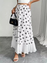 Bow-Print Ruffle-Hem Maxi Skirt