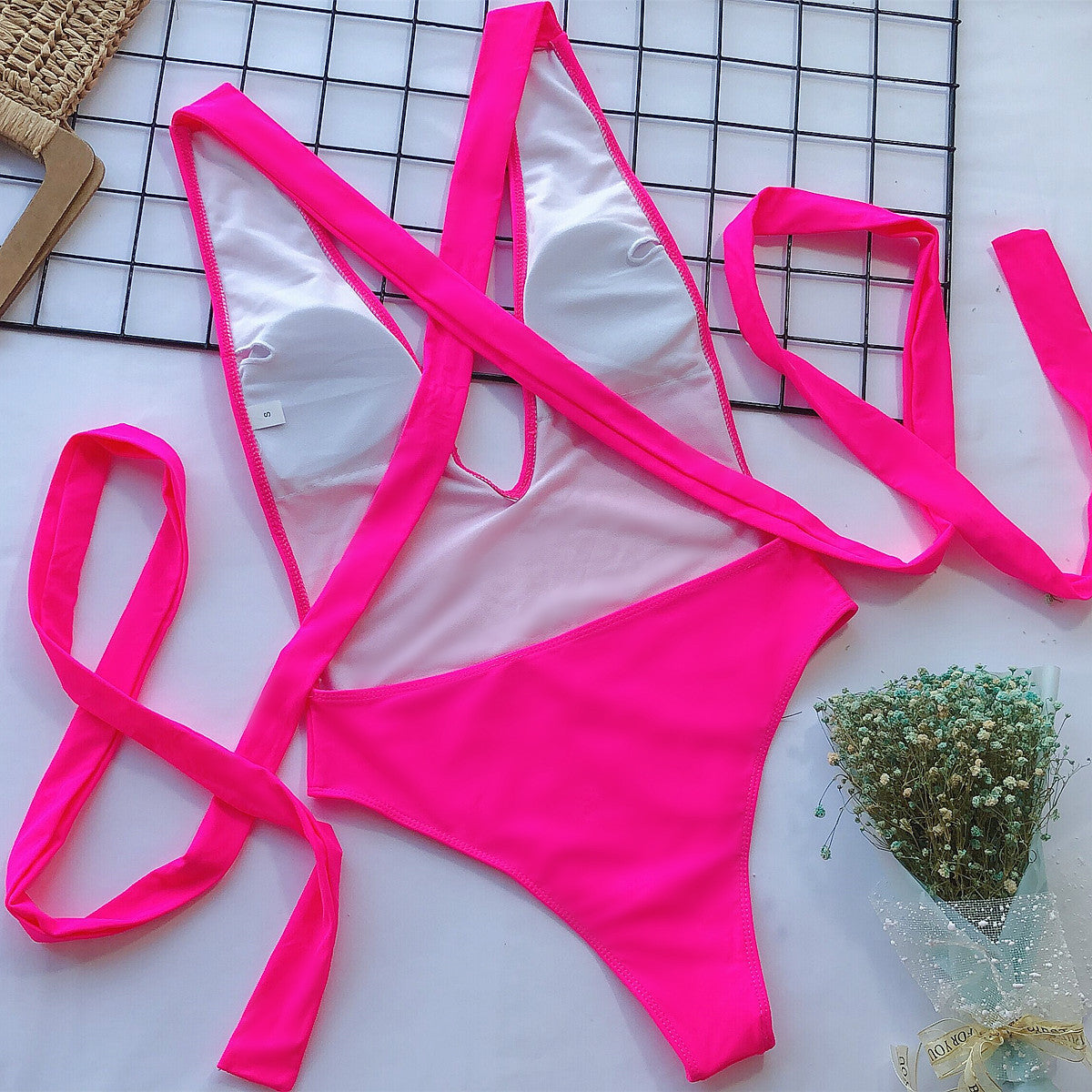 Hot Pink Plunge Wrap Swimsuit