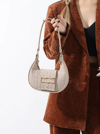 Croc-Effect Baguette Shoulder Bag