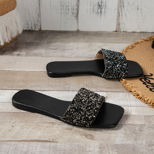 Crystal Strap Flat Sandals