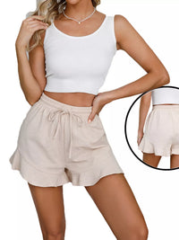 Blush Ruffle-Hem Drawstring Shorts
