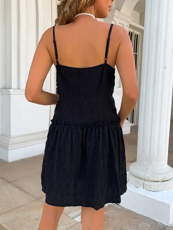 Little Black Ruffle-Hem Cami Dress