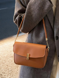 Tan Faux-Leather Flap Shoulder Bag