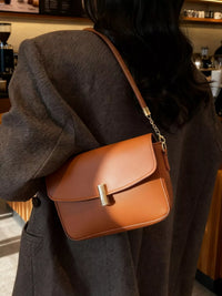Tan Faux-Leather Flap Shoulder Bag