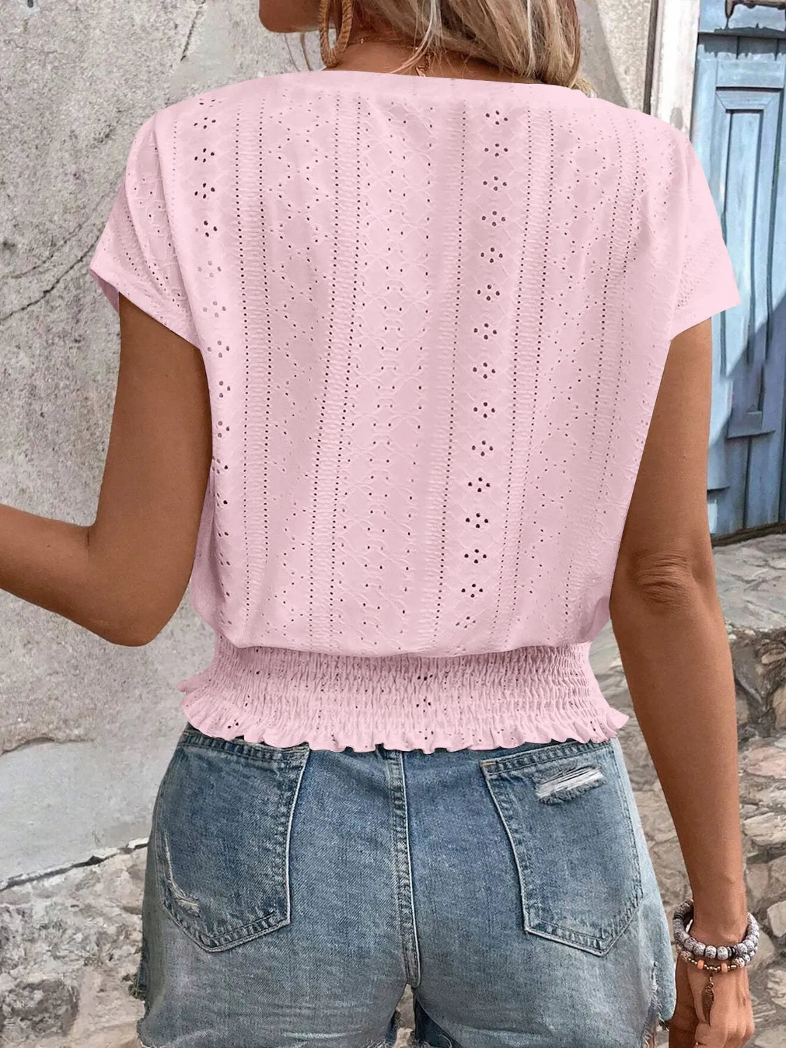 Summer Eyelet V-Neck Blouse