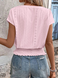 Summer Eyelet V-Neck Blouse