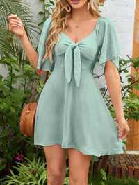 Tie-Front Flutter-Sleeve Beach Dress