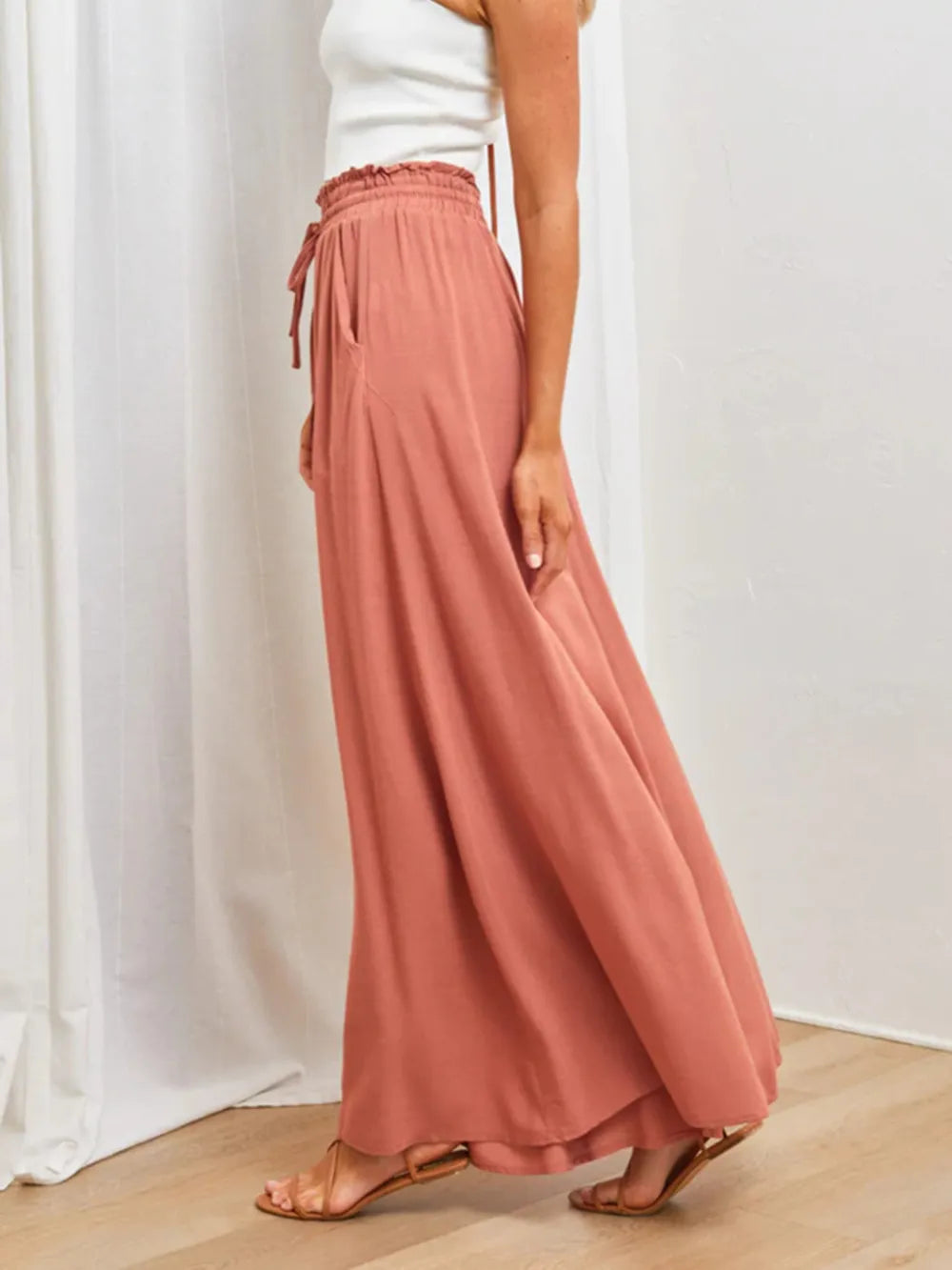Terracotta High-Waist Palazzo Trousers