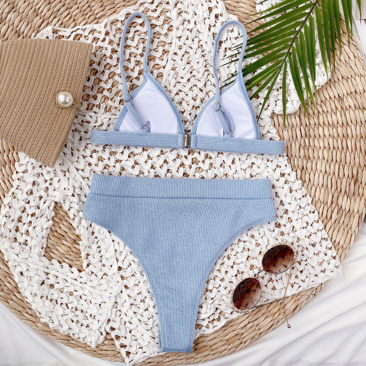 Powder Blue Ribbed Bikini Set