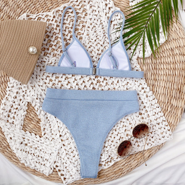 Powder Blue Ribbed Bikini Set