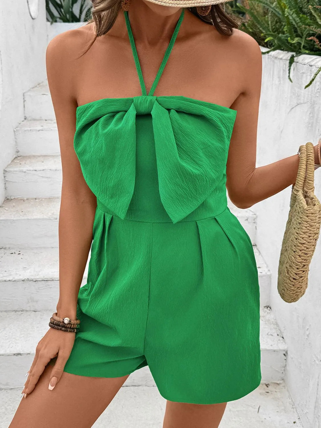 Emerald Bow Halter Playsuit