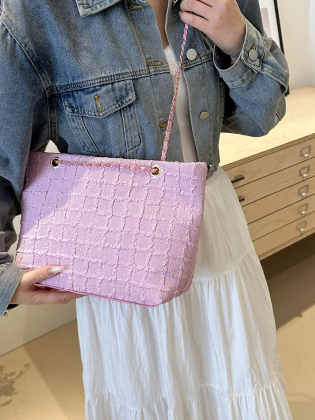 Pastel Tweed Chain Shoulder Bag
