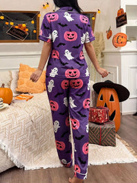 Pumpkin Print Button-Up Pyjama Set