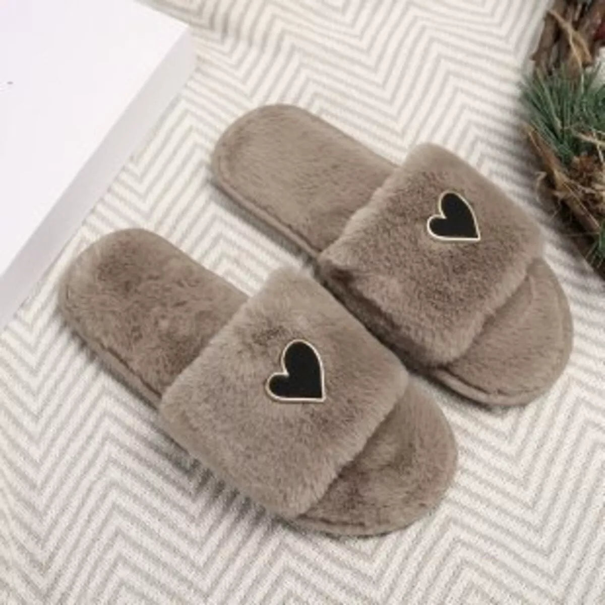 Heart Faux-Fur Slider Slippers