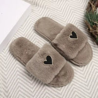 Heart Faux-Fur Slider Slippers