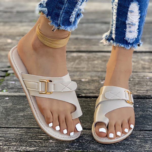 Buckle Toe-Loop Slider Sandals