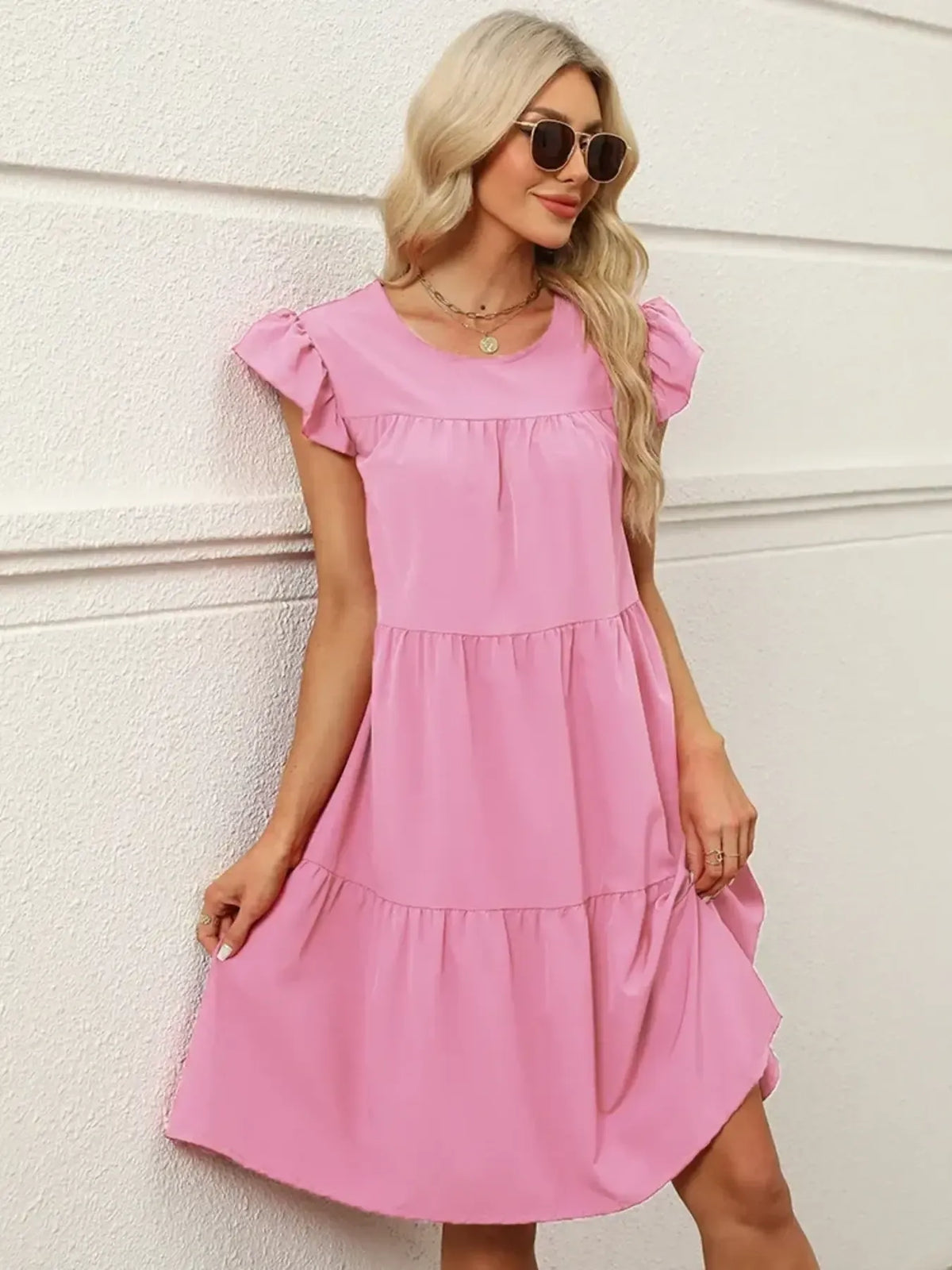 Sweet Tiered Ruffle-Sleeve Mini Dress