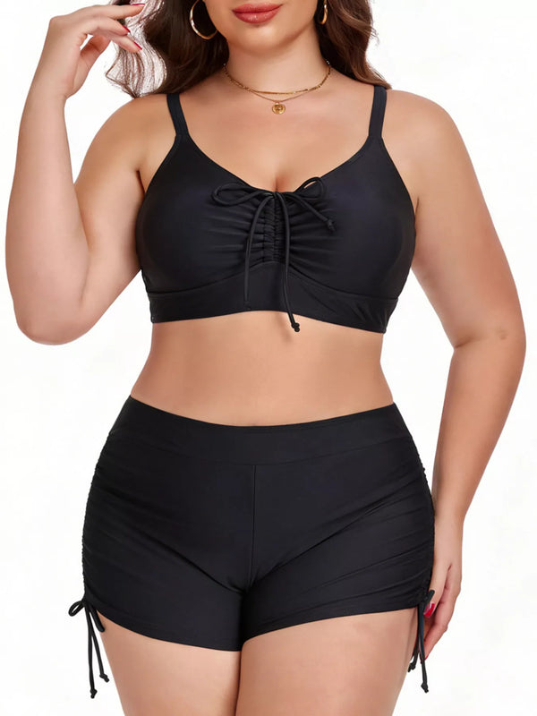 Plus Size Ruched Drawstring Swim Set